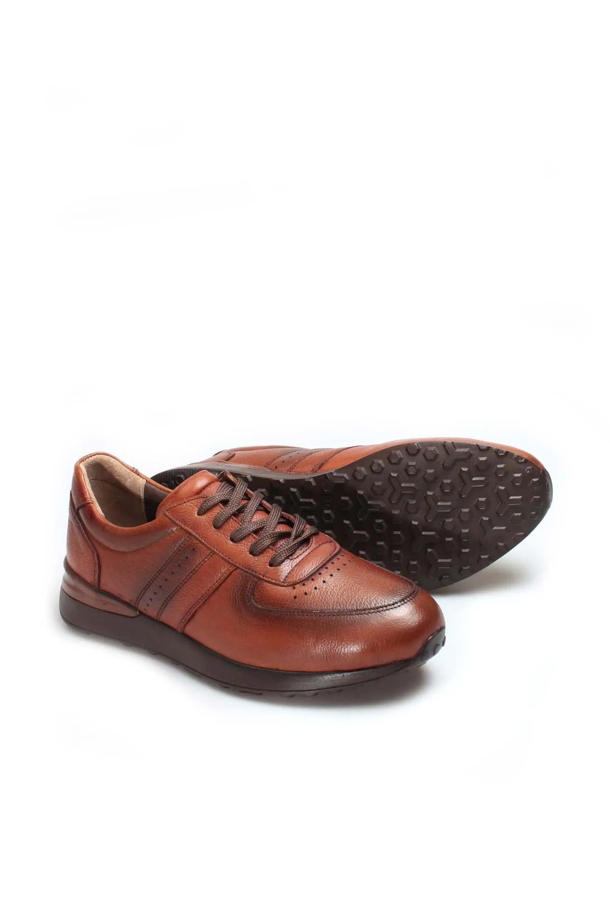 Men's Brown Leather Casual Sneakers with Perforated Detailing - Wessi sold by Wessi product image thumbnail 5