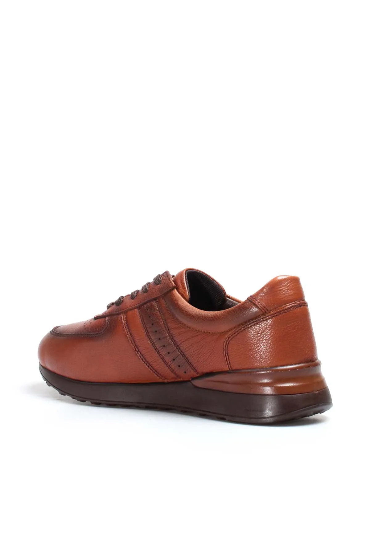 Men's Brown Leather Casual Sneakers with Perforated Detailing - Wessi sold by Wessi product image thumbnail 2