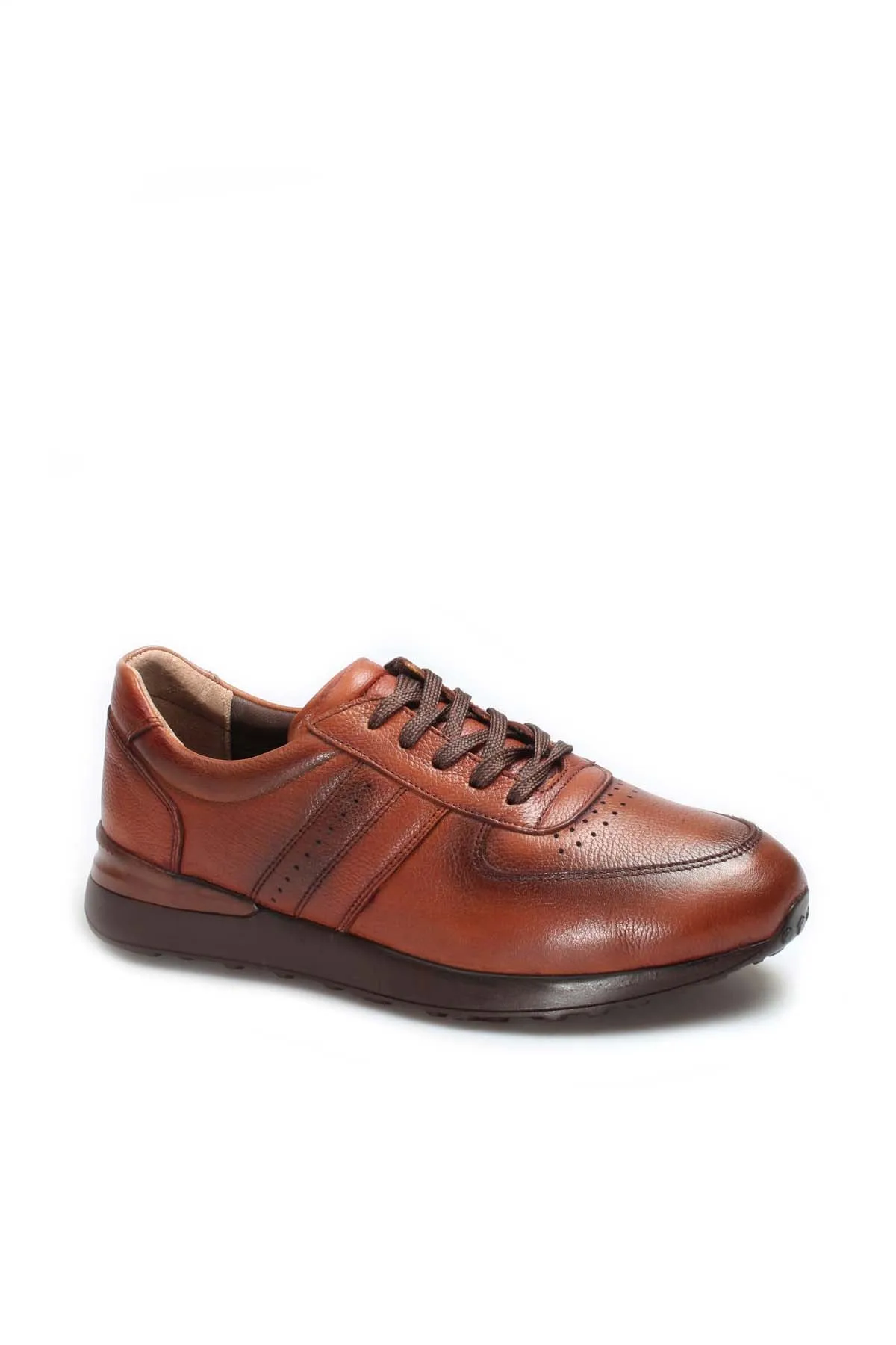Men's Brown Leather Casual Sneakers with Perforated Detailing - Wessi sold by Wessi product image thumbnail 3