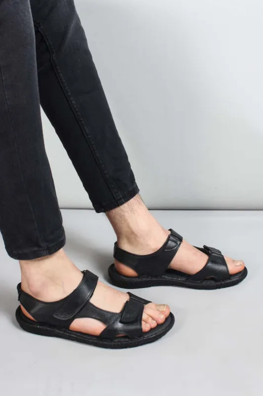 Black Leather Velcro Sandals Wessi sold by Wessi
