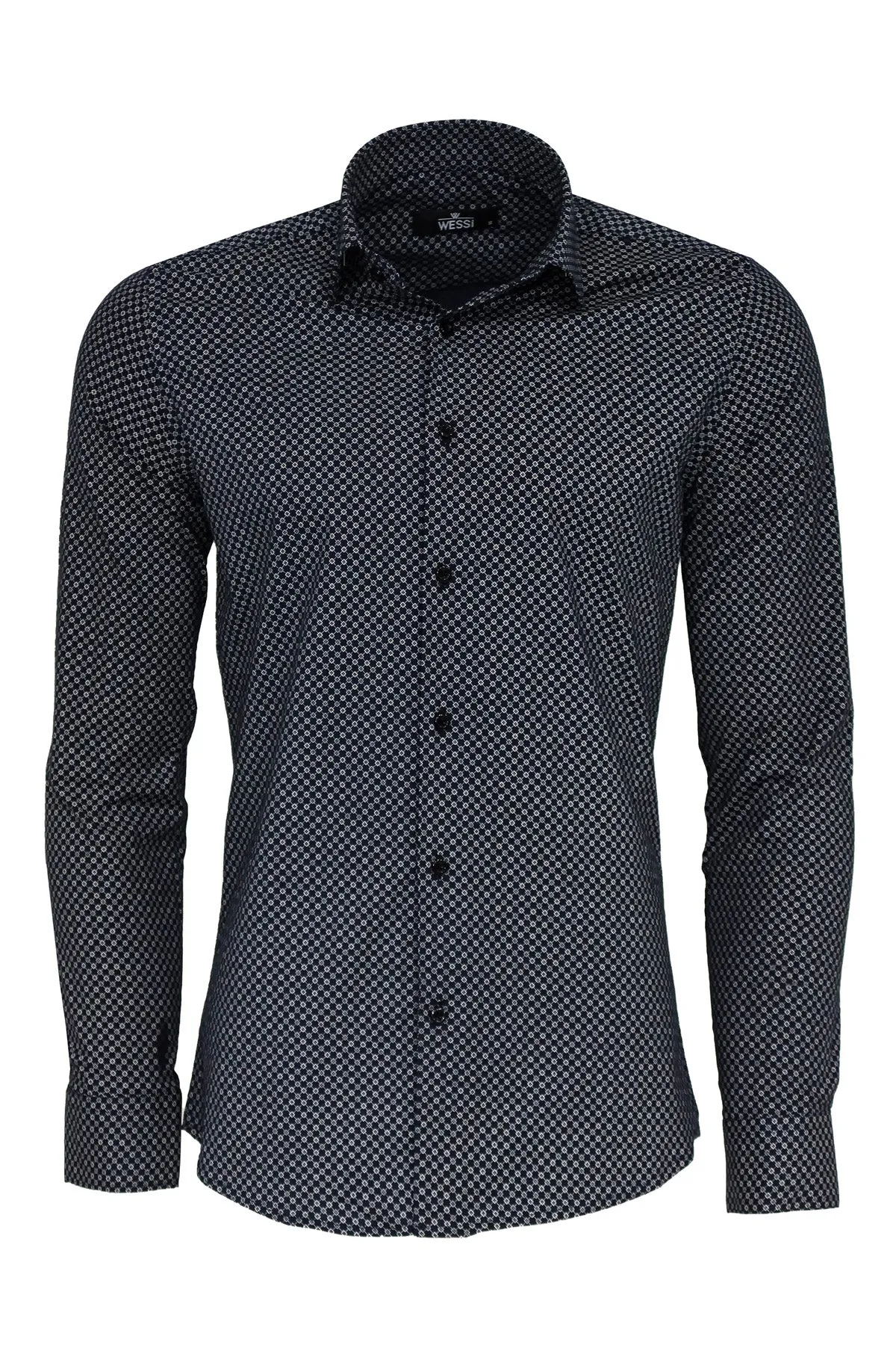 Navy Blue Tiny Check Patterned Slim Fit Shirt - Wessi sold by Wessi