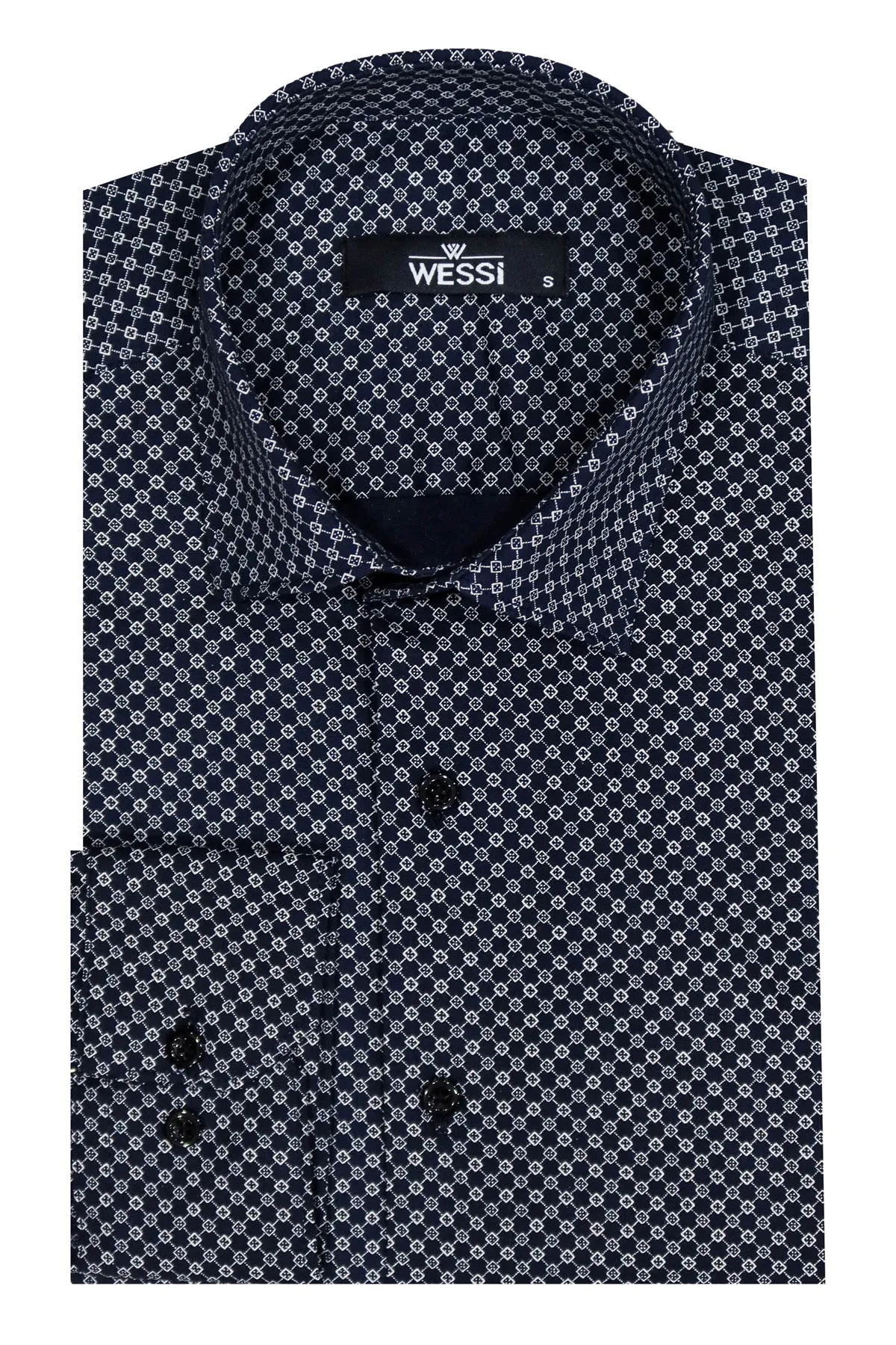 Navy Blue Tiny Check Patterned Slim Fit Shirt - Wessi sold by Wessi product image thumbnail 5