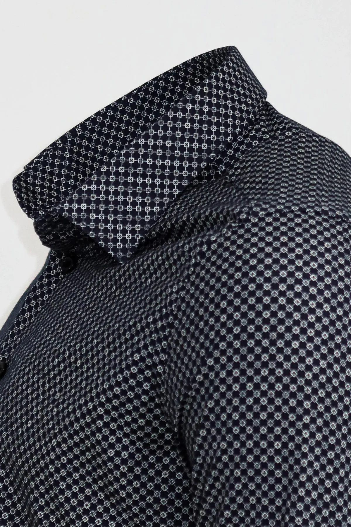 Navy Blue Tiny Check Patterned Slim Fit Shirt - Wessi sold by Wessi product image thumbnail 2