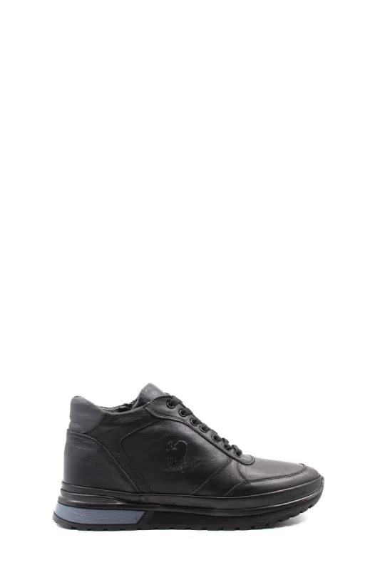 Men's Black Leather High-Top Sneakers with Zip Closure and Fur Lining - Wessi sold by Wessi