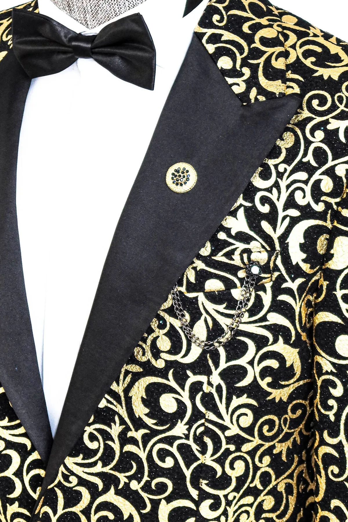 Gold Patterned Over Black Men Evening Dinner Jacket - Wessi sold by Wessi product image thumbnail 2