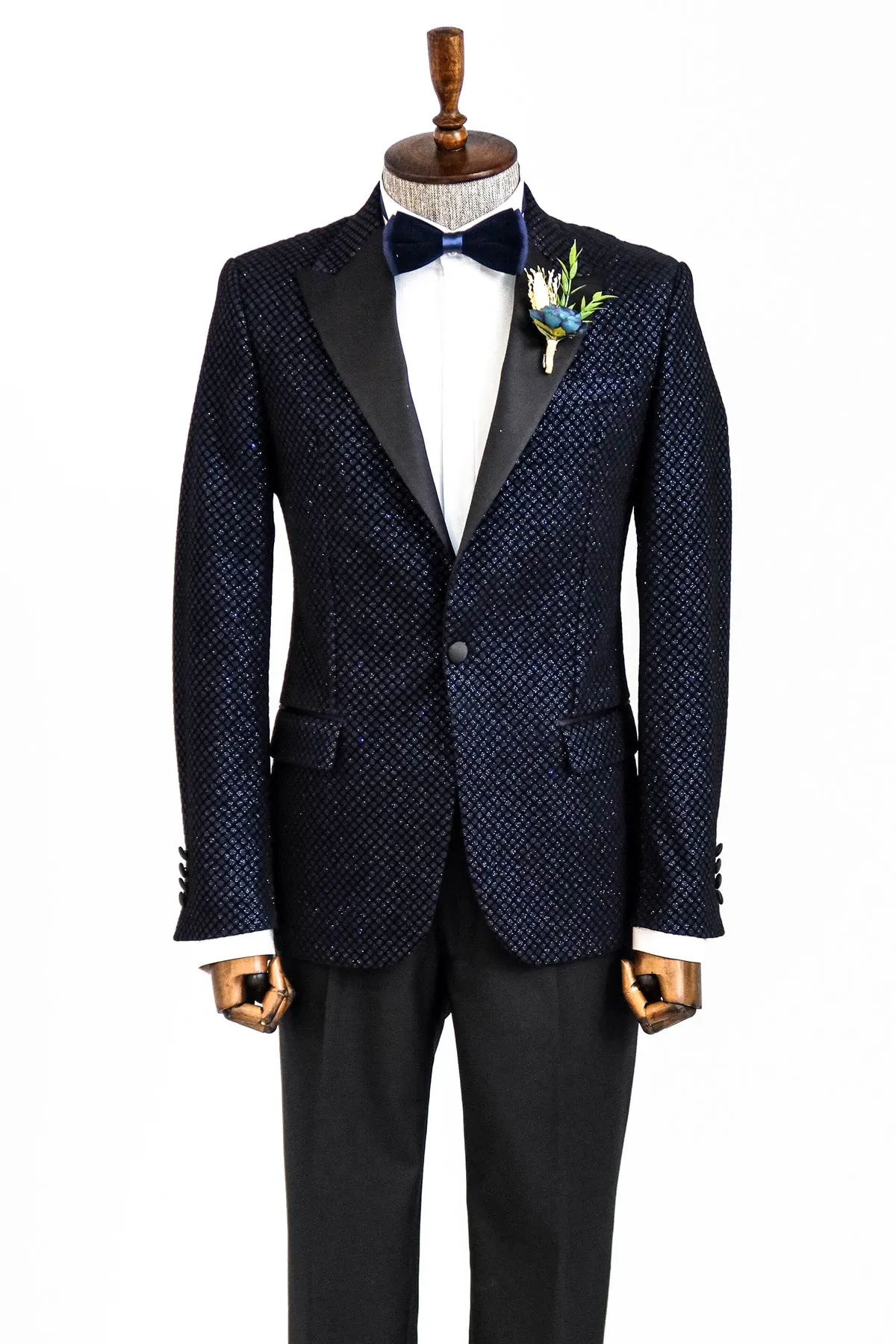 Black Patterned Over Navy Blue Men Party Blazer - Wessi sold by Wessi product image thumbnail 3