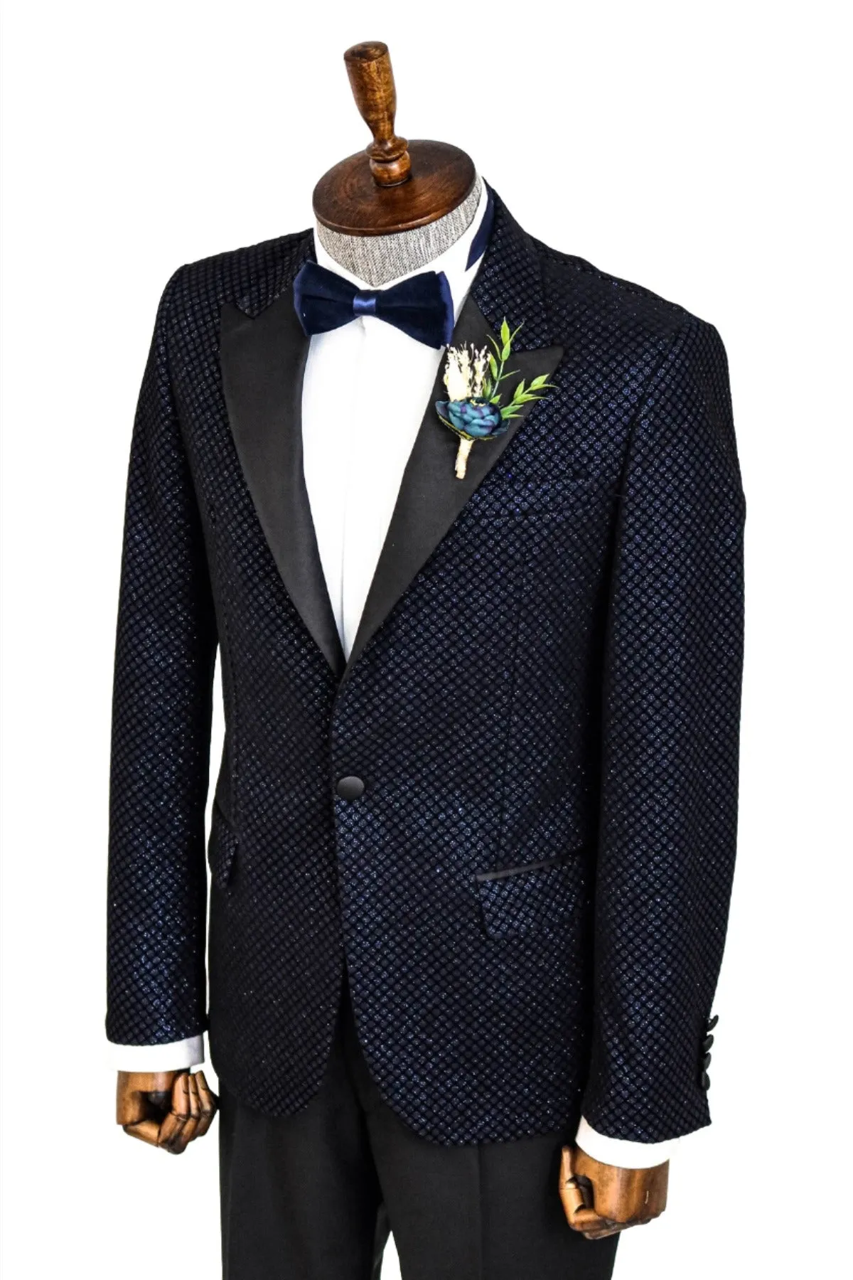 Black Patterned Over Navy Blue Men Party Blazer - Wessi sold by Wessi product image thumbnail 4