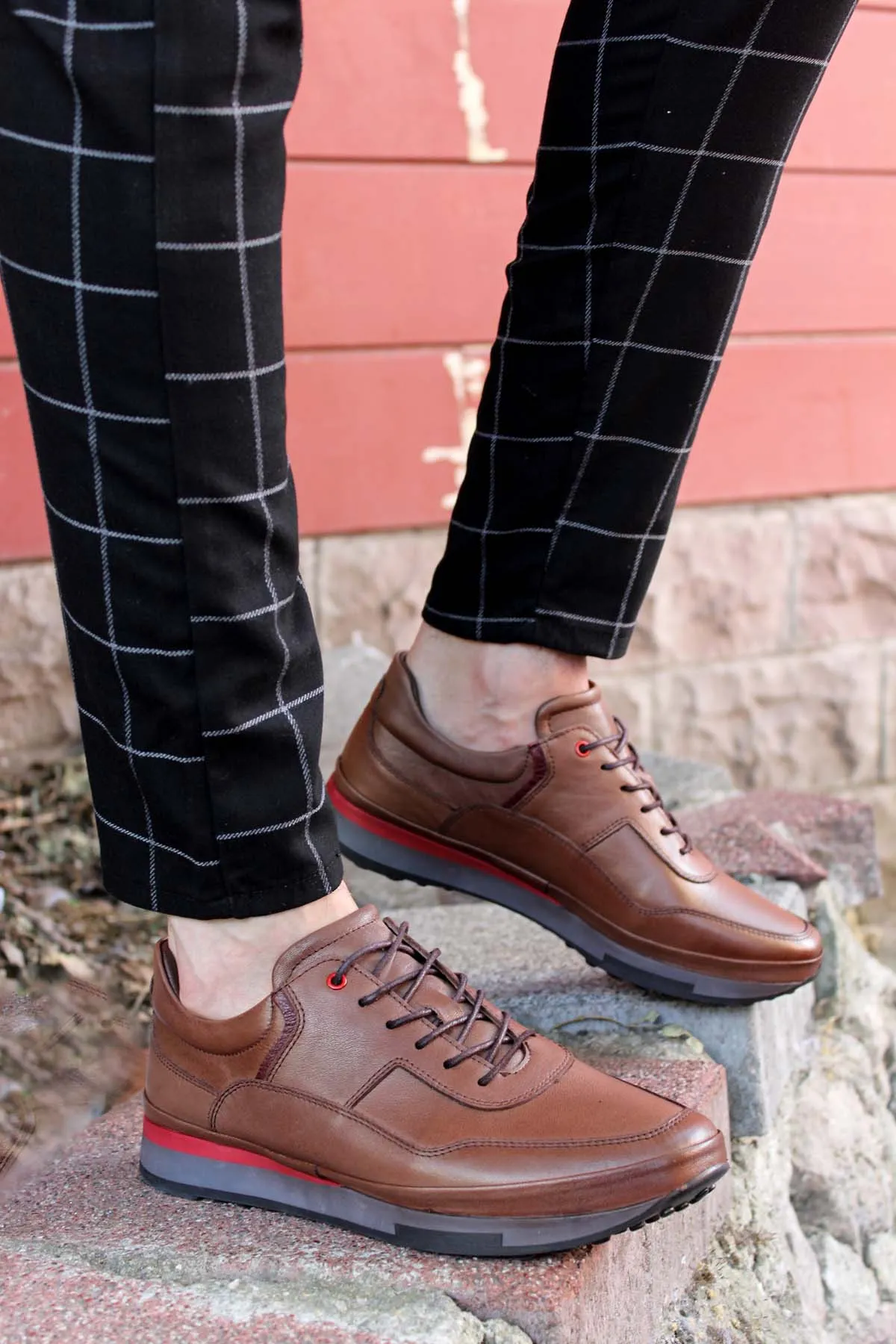 Brown Leather Lace-Up Sneakers Wessi sold by Wessi