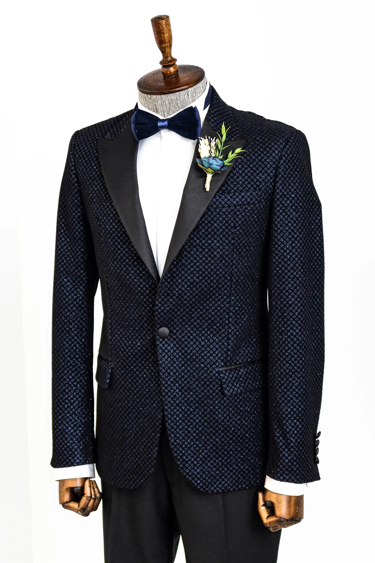 Black Patterned Over Navy Blue Men Party Blazer - Wessi sold by Wessi product image thumbnail 5
