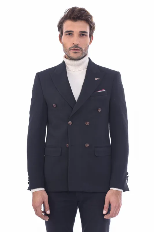 Double Breasted Slim Fit Black Blazer - Wessi sold by Wessi