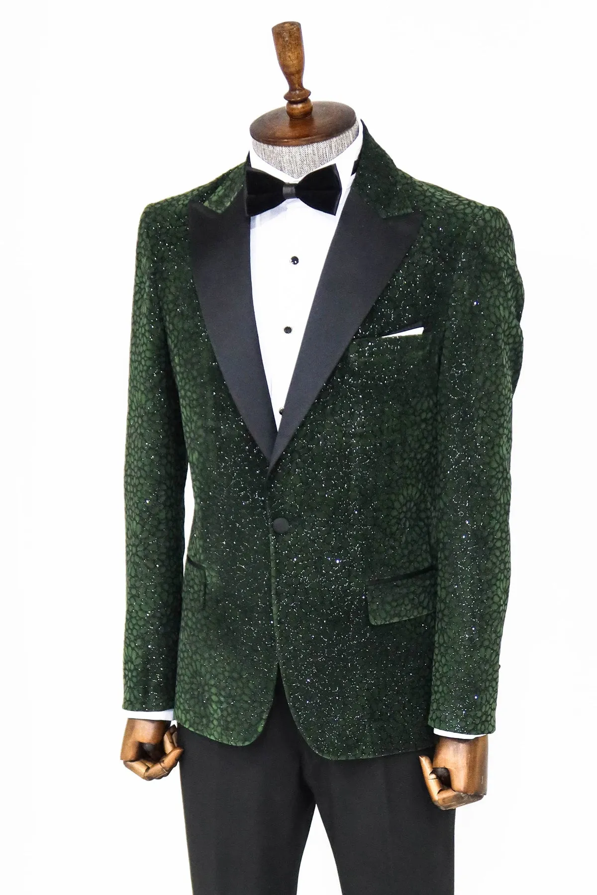Glitter Floral Patterned Dark Green Men Dinner Jacket - Wessi sold by Wessi product image thumbnail 3