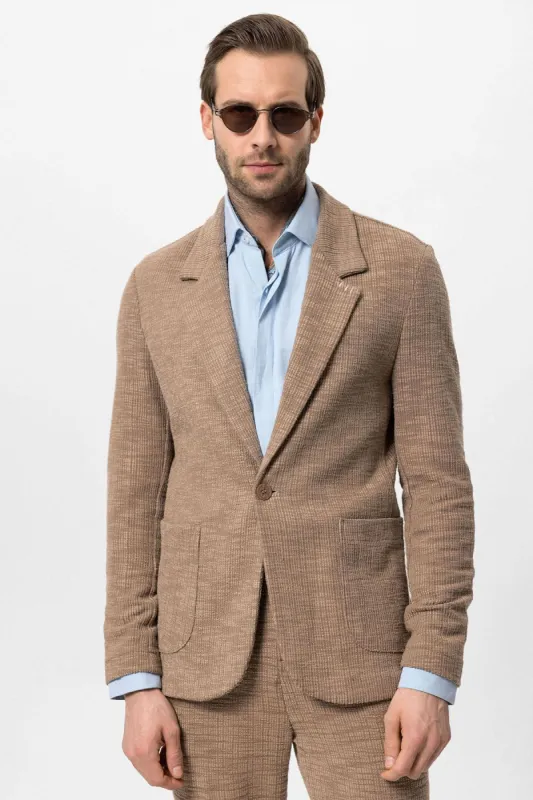 Light Brown Textured Unlined Men's Jacket - Wessi sold by Wessi