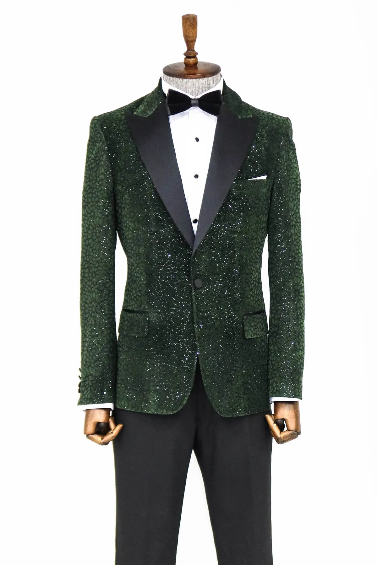 Glitter Floral Patterned Dark Green Men Dinner Jacket - Wessi sold by Wessi product image thumbnail 4
