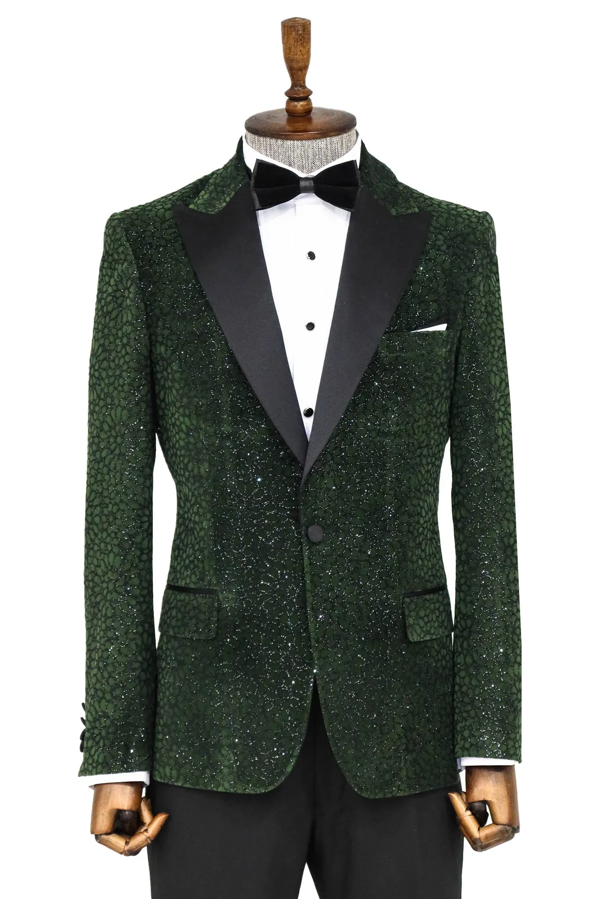 Glitter Floral Patterned Dark Green Men Dinner Jacket - Wessi sold by Wessi