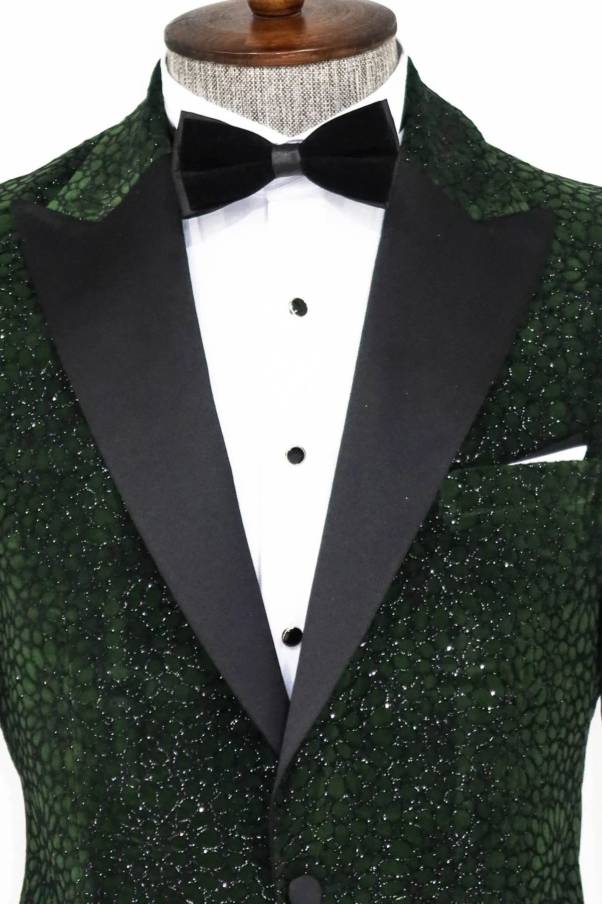 Glitter Floral Patterned Dark Green Men Dinner Jacket - Wessi sold by Wessi product image thumbnail 2
