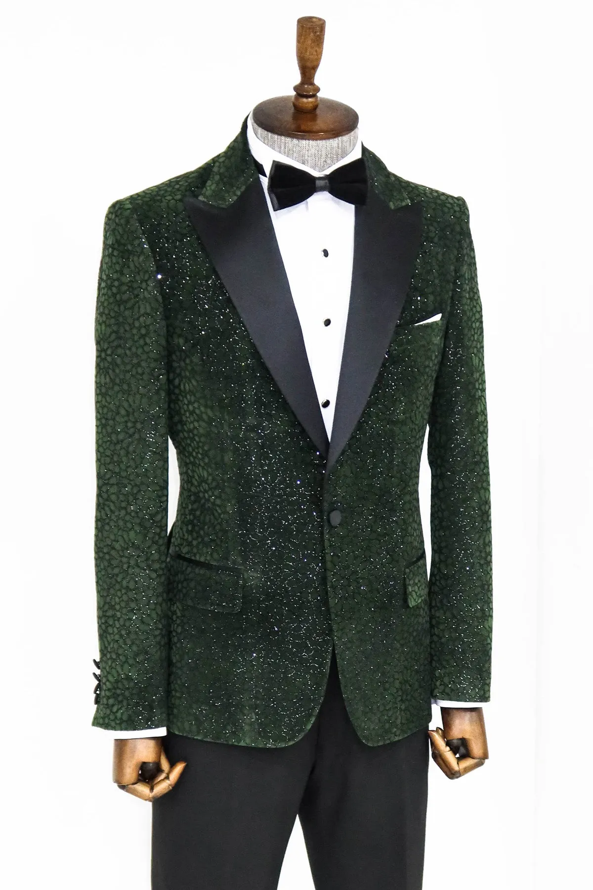 Glitter Floral Patterned Dark Green Men Dinner Jacket - Wessi sold by Wessi product image thumbnail 5