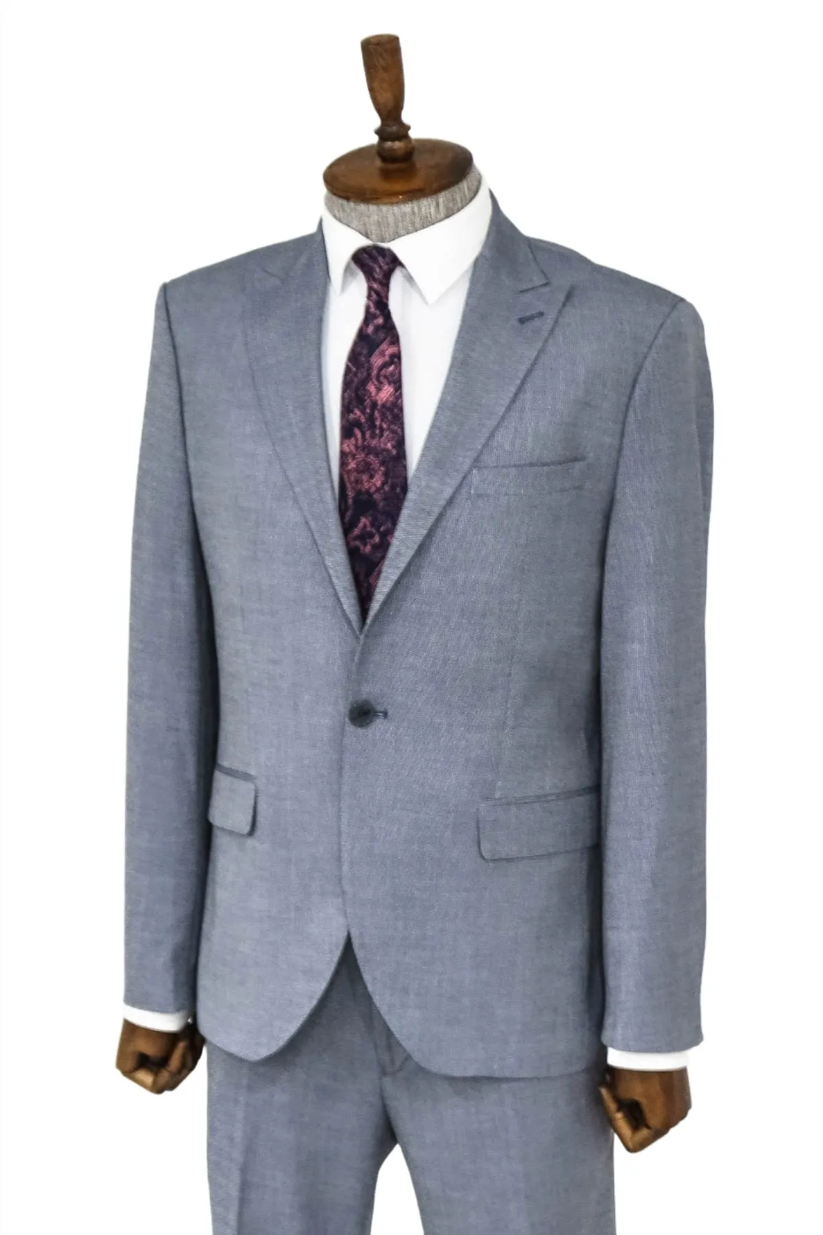 Plain 2 Piece Slim Fit Blue Men Suit - Wessi sold by Wessi product image thumbnail 4