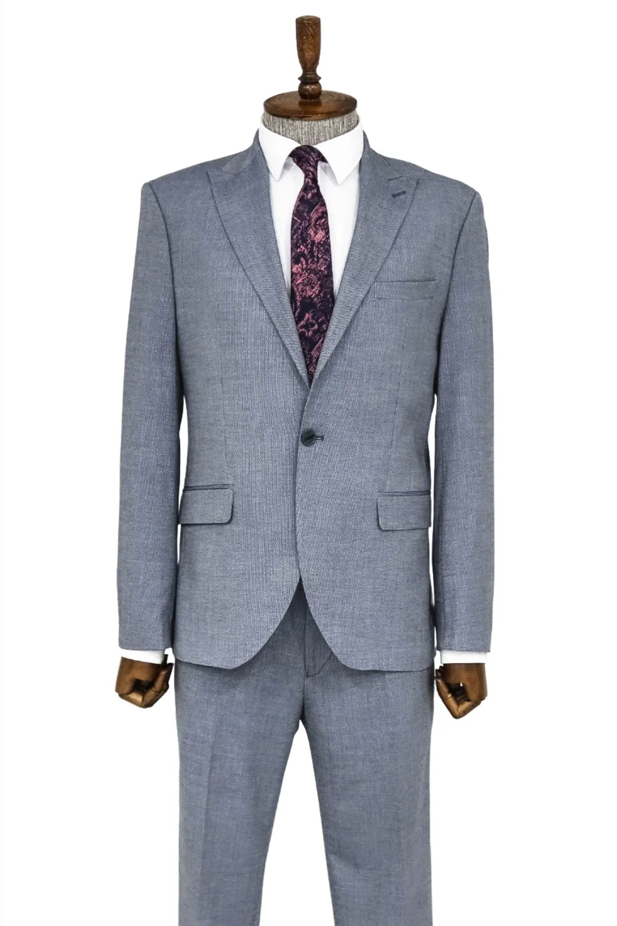 Plain 2 Piece Slim Fit Blue Men Suit - Wessi sold by Wessi product image thumbnail 3