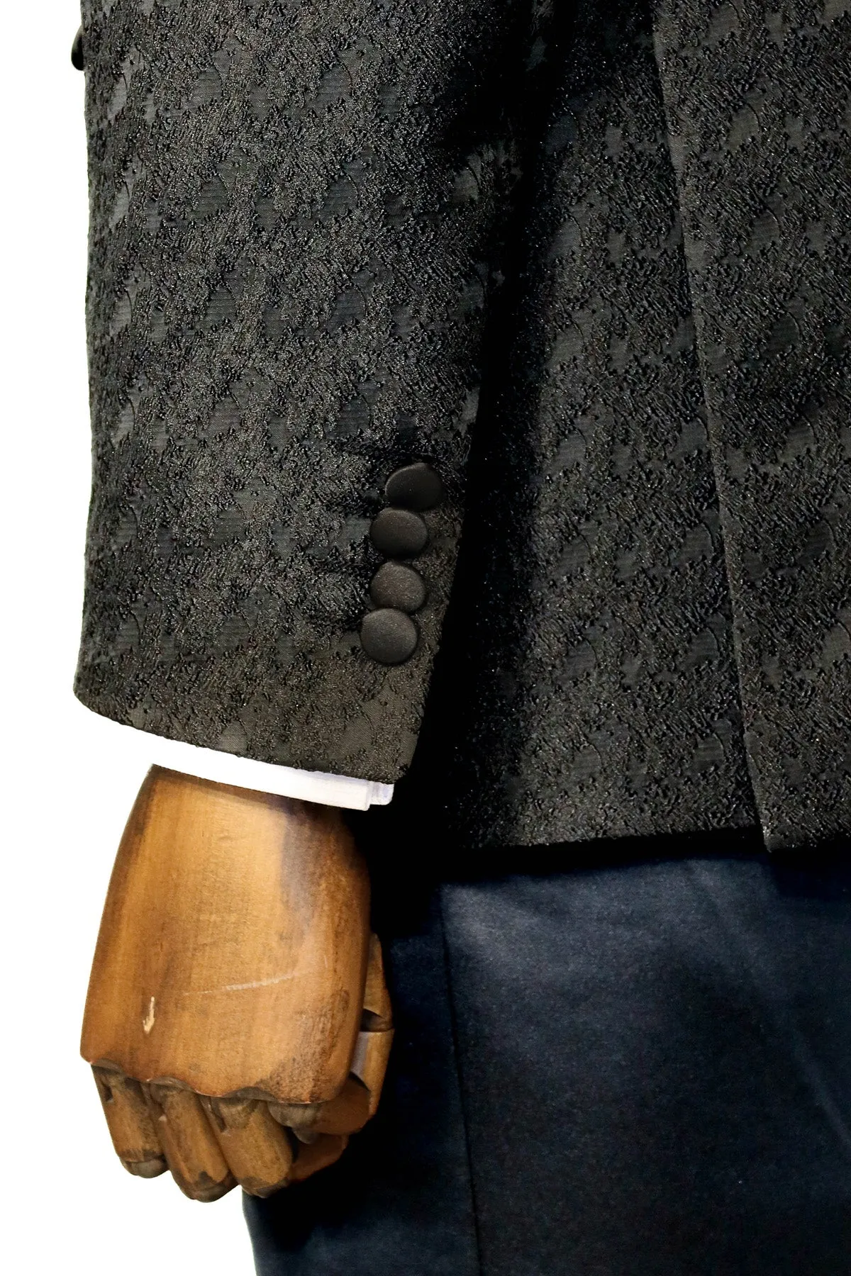 Satin Shawl Collar Patterned Double Breasted Black Men Tuxedo Suit - Wessi sold by Wessi product image thumbnail 5