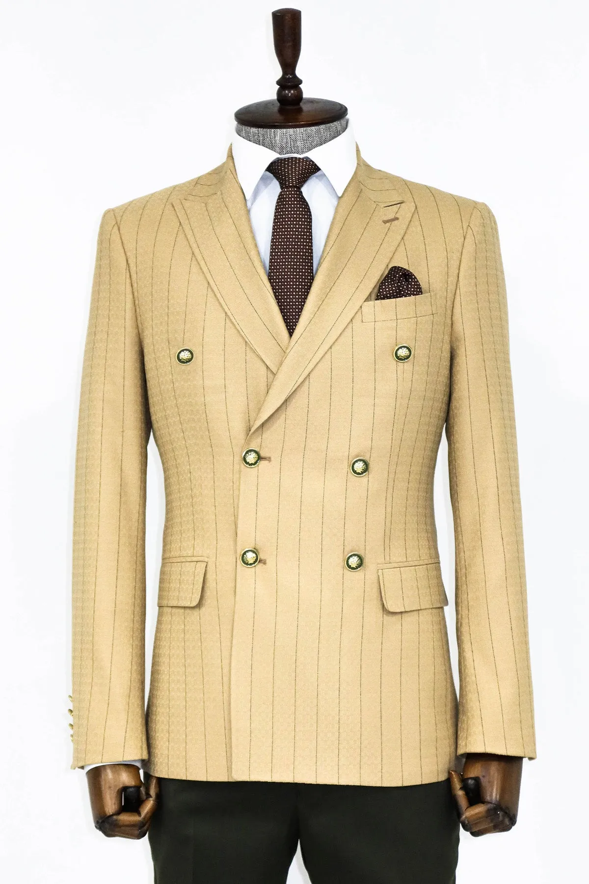 Double Breasted Slim Fit Striped Cream Men Blazer and Trousers Combination- Wessi sold by Wessi product image thumbnail 2