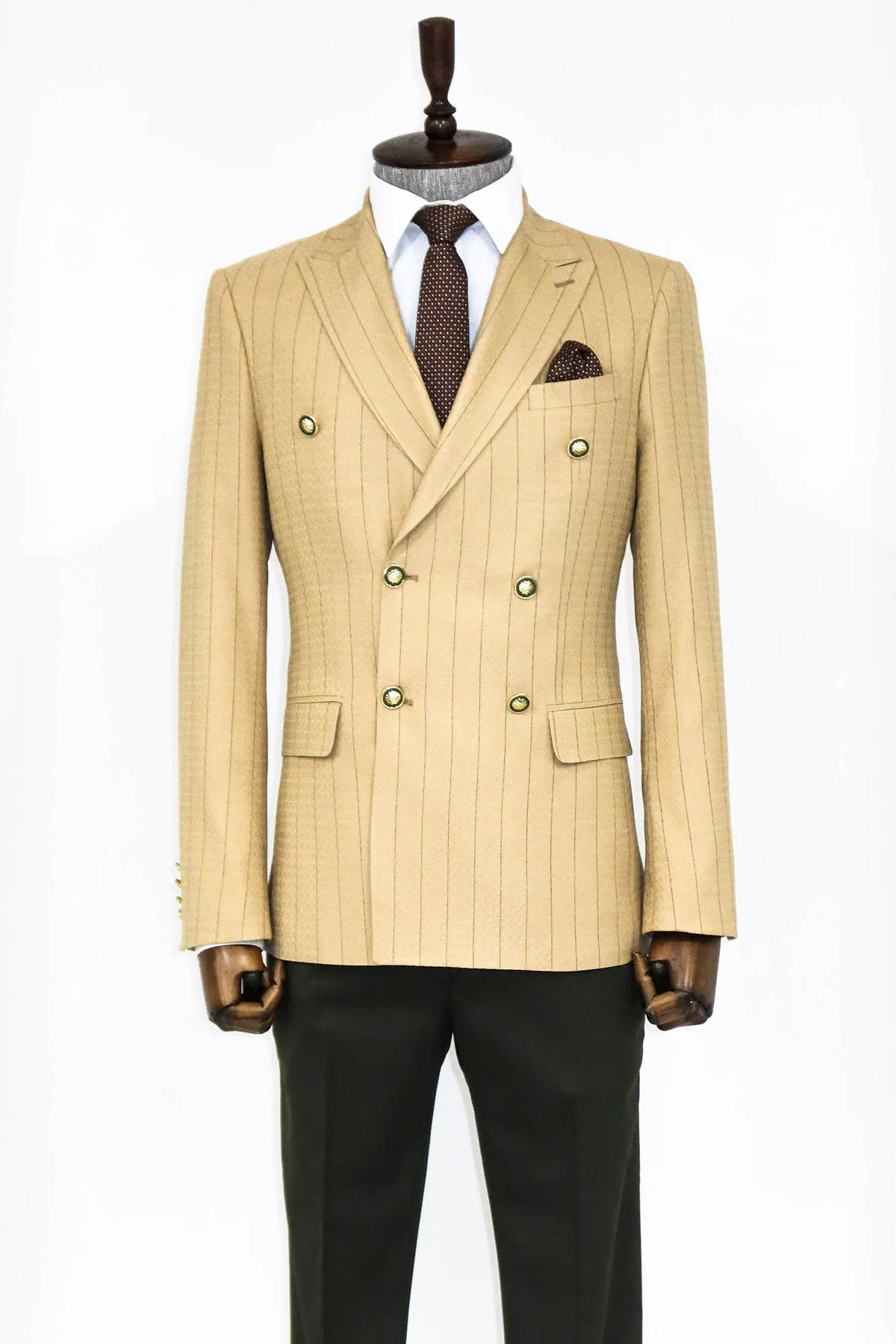 Double Breasted Slim Fit Striped Cream Men Blazer and Trousers Combination- Wessi sold by Wessi