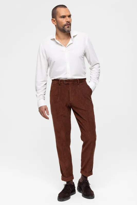 Brown High Waist Pleated Velvet Men's Trousers - Wessi sold by Wessi