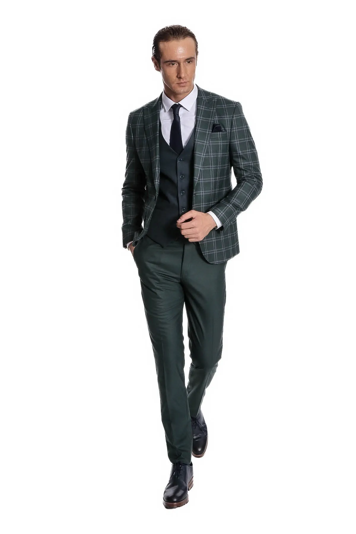 Checked Patterned Slim Fit Green Men Suit - Wessi sold by Wessi product image thumbnail 2
