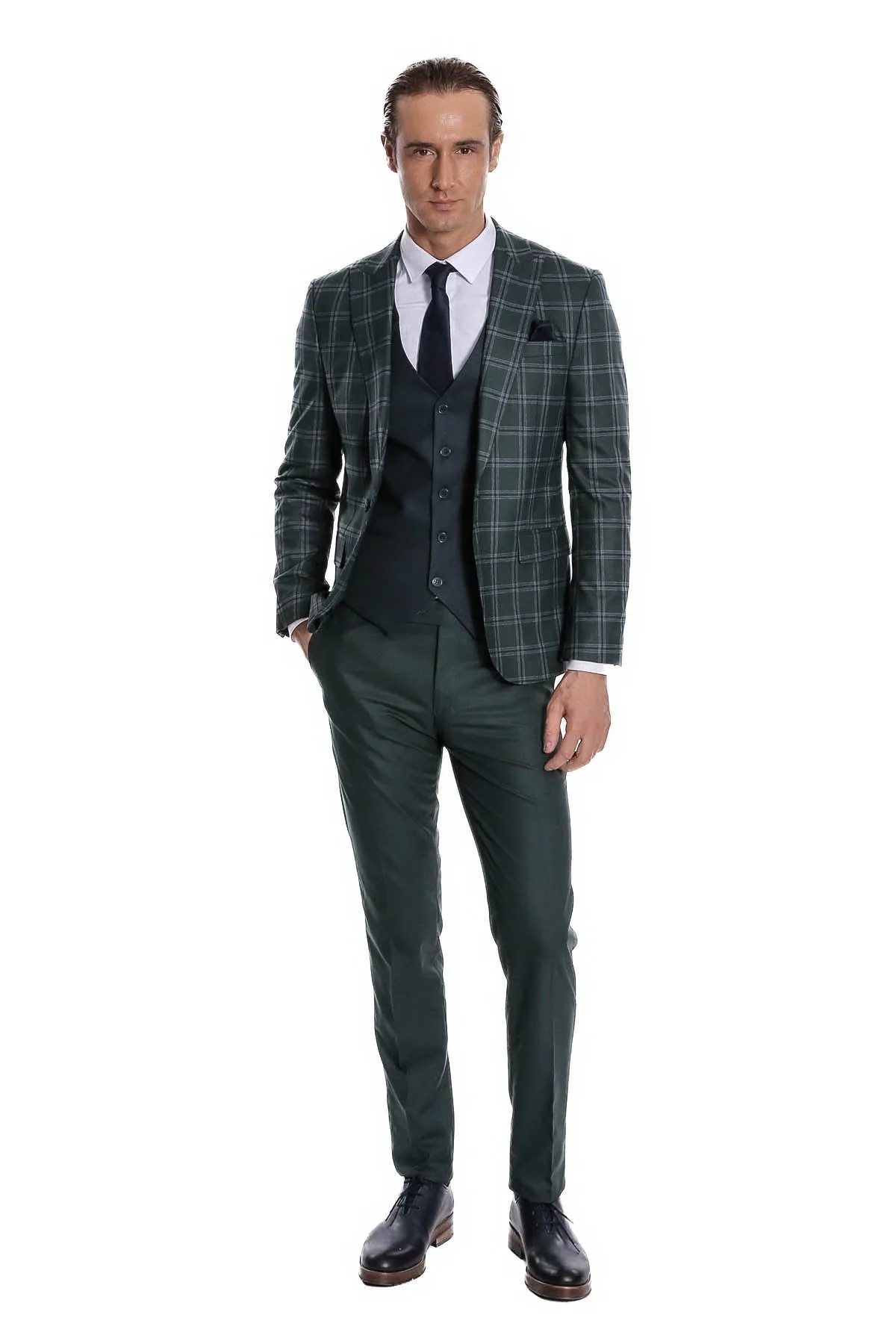 Checked Patterned Slim Fit Green Men Suit - Wessi sold by Wessi product image thumbnail 5
