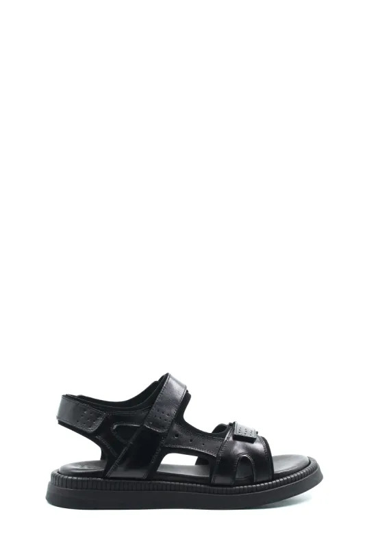 Men's Black Leather Open-Toe Sandals with Adjustable Straps and Cushioned Sole - Wessi sold by Wessi