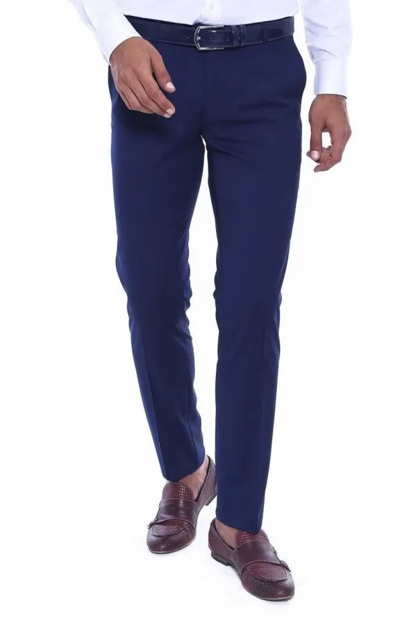 Plain Slim Fit Navy Blue Men Pants - Wessi sold by Wessi product image thumbnail 5