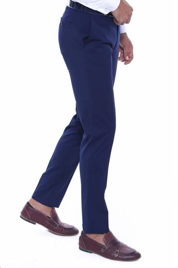 Plain Slim Fit Navy Blue Men Pants - Wessi sold by Wessi product image thumbnail 2