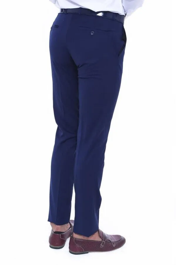 Plain Slim Fit Navy Blue Men Pants - Wessi sold by Wessi product image thumbnail 3