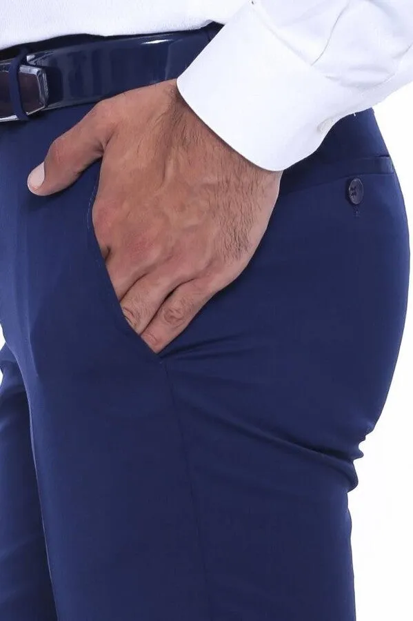 Plain Slim Fit Navy Blue Men Pants - Wessi sold by Wessi product image thumbnail 4