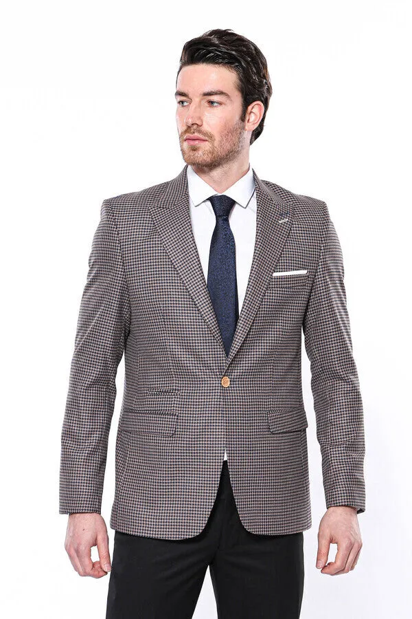 Patterned Navy Slim-Fit Blazer - Wessi sold by Wessi product image thumbnail 3