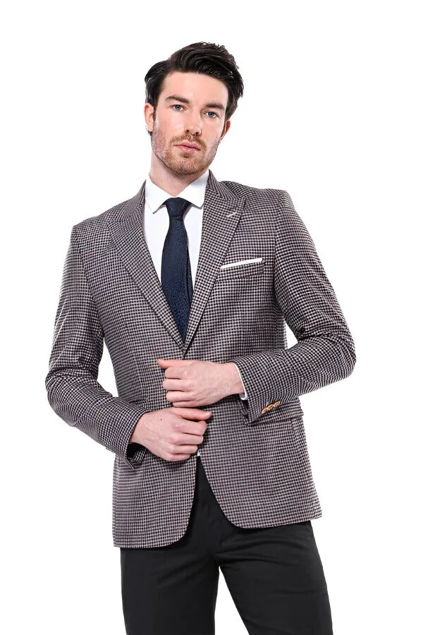 Patterned Navy Slim-Fit Blazer - Wessi sold by Wessi