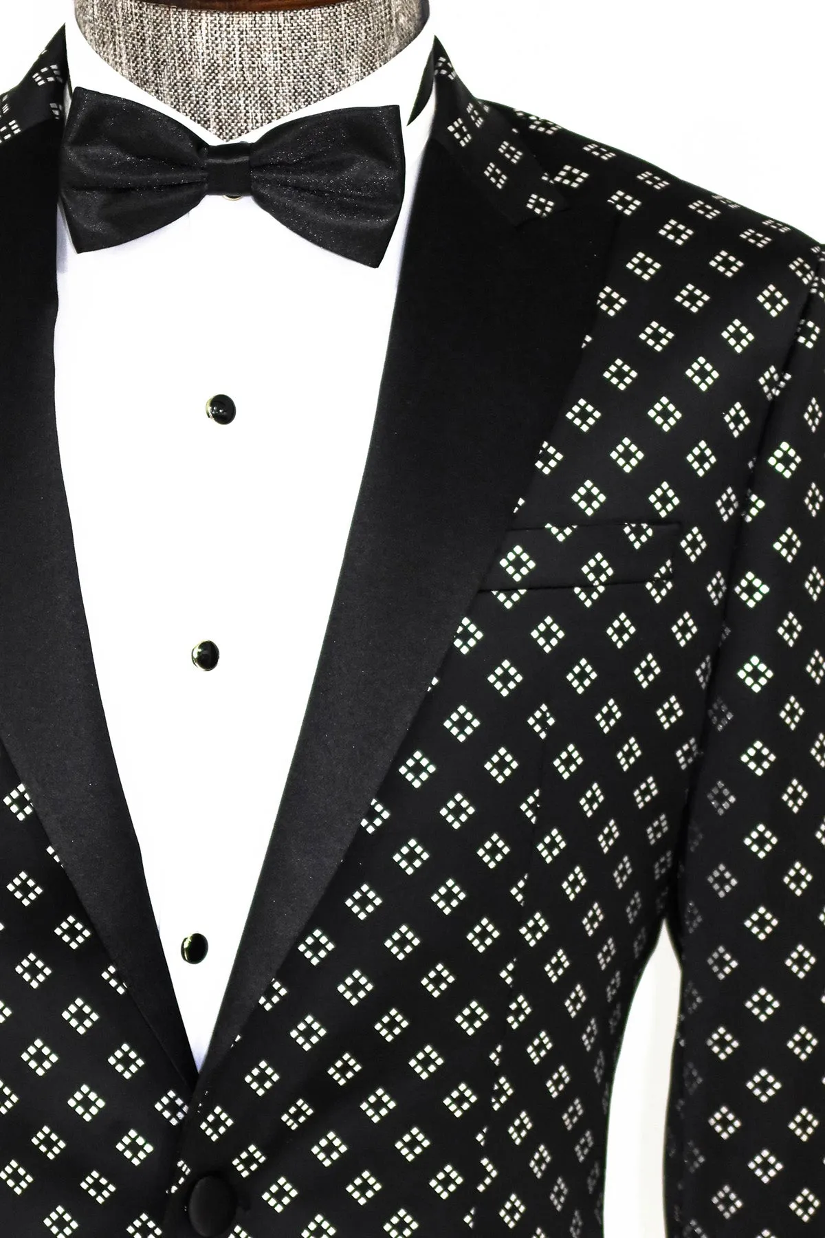 Silver Diamond Pattern Over Black Men Party Tuxedo Blazer - Wessi sold by Wessi product image thumbnail 2