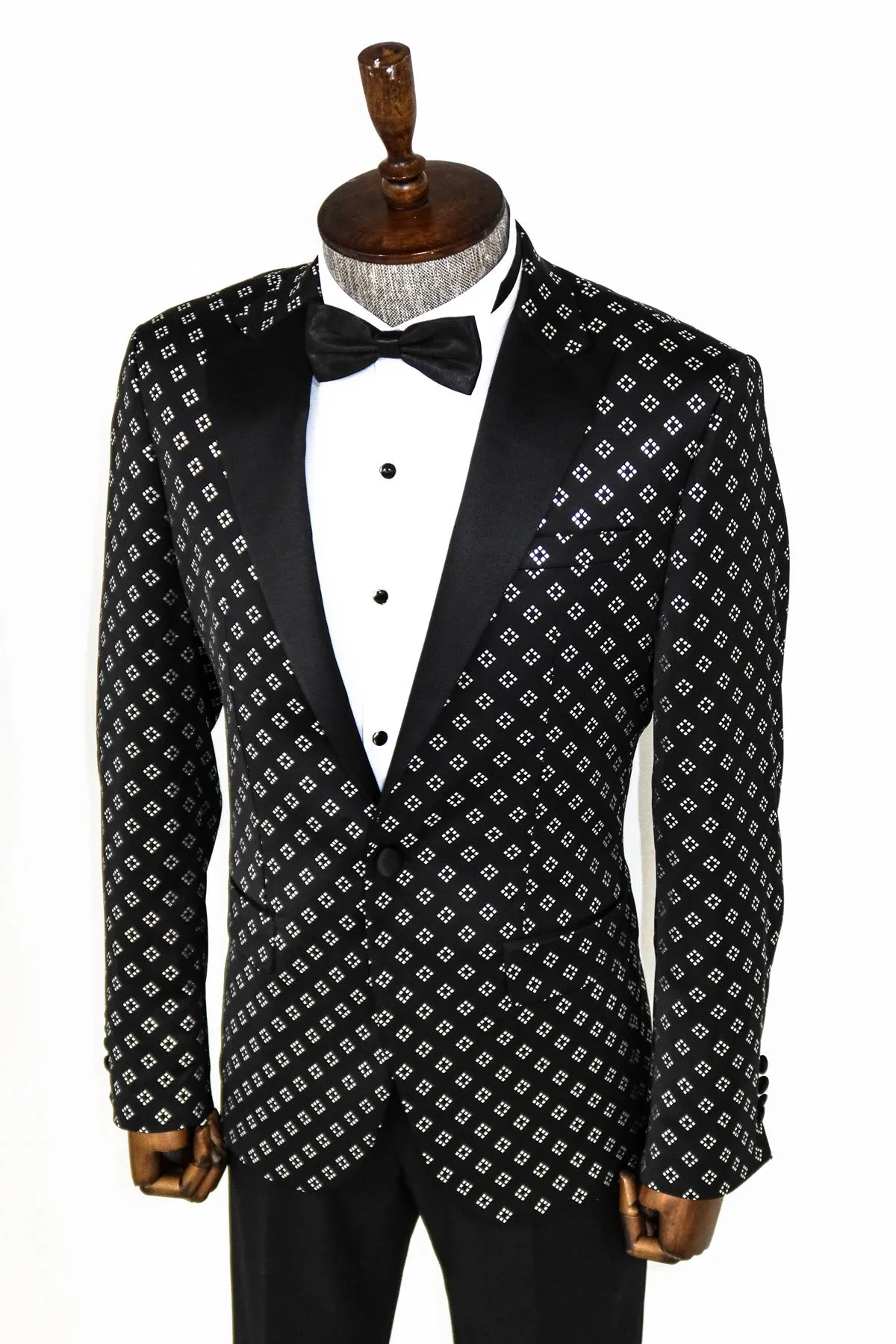 Silver Diamond Pattern Over Black Men Party Tuxedo Blazer - Wessi sold by Wessi product image thumbnail 4