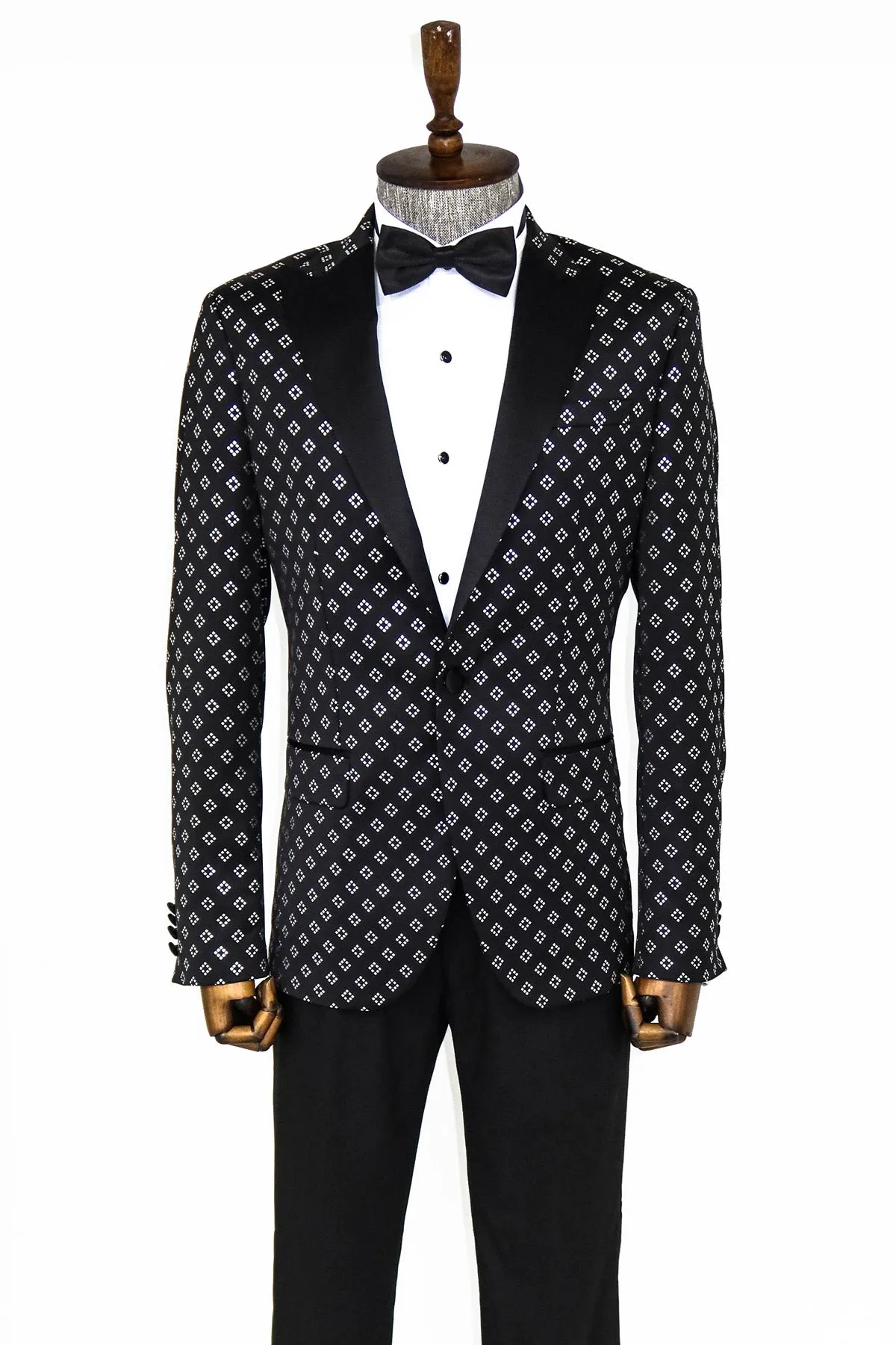 Silver Diamond Pattern Over Black Men Party Tuxedo Blazer - Wessi sold by Wessi product image thumbnail 3