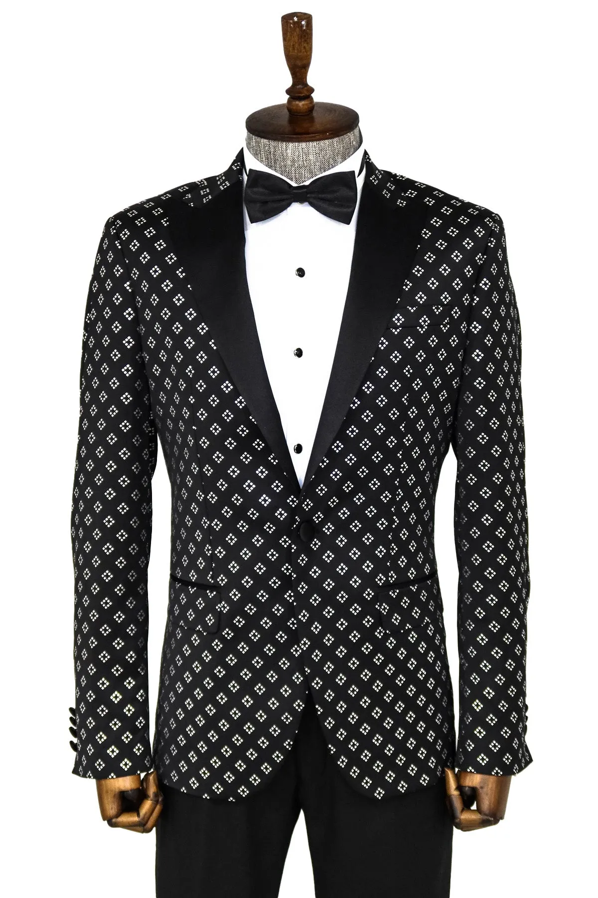 Silver Diamond Pattern Over Black Men Party Tuxedo Blazer - Wessi sold by Wessi