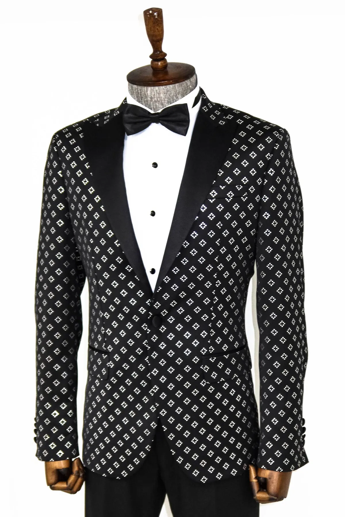 Silver Diamond Pattern Over Black Men Party Tuxedo Blazer - Wessi sold by Wessi product image thumbnail 5