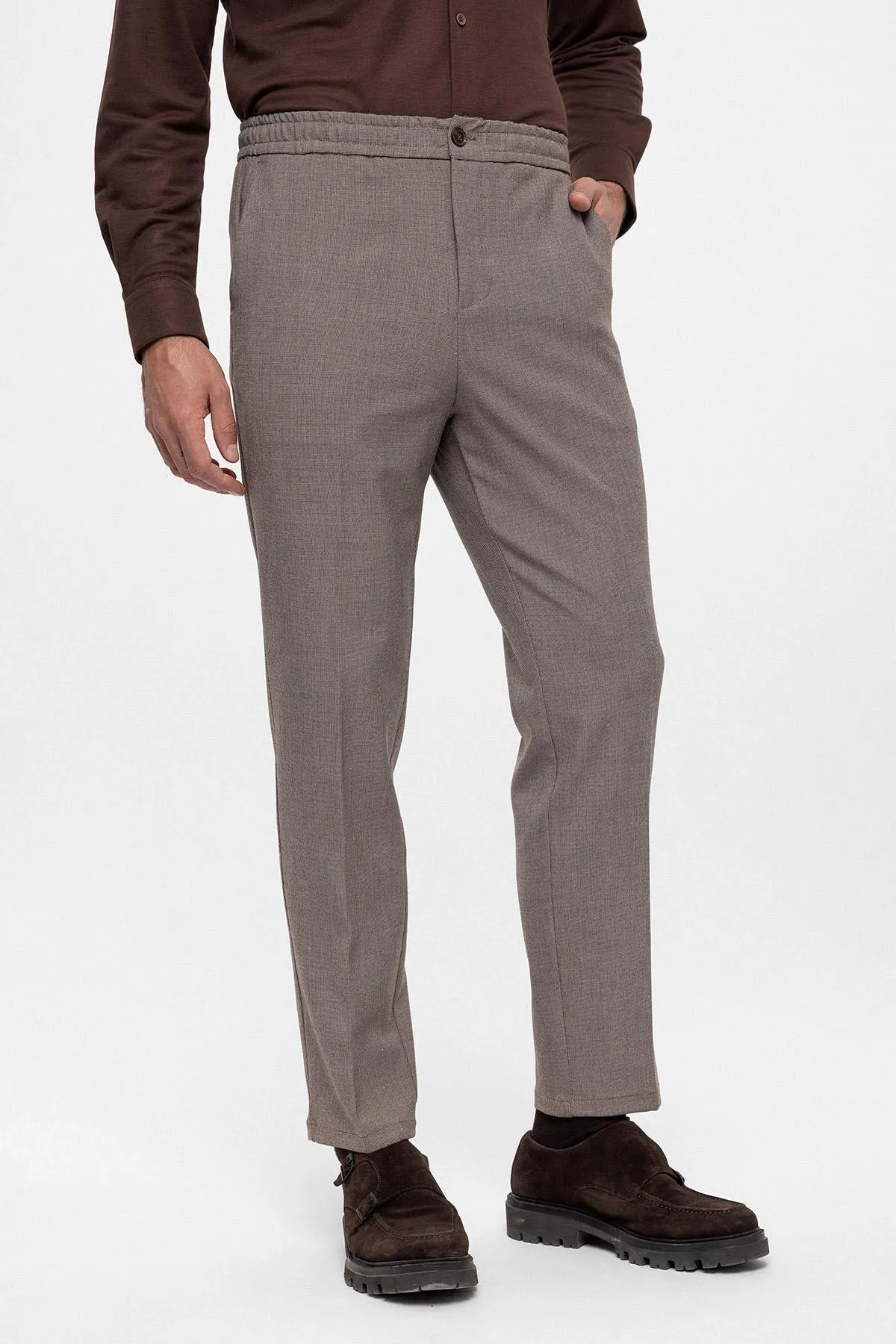 Men's Beige Regular Fit Trousers with Elastic Waist - Wessi sold by Wessi product image thumbnail 3