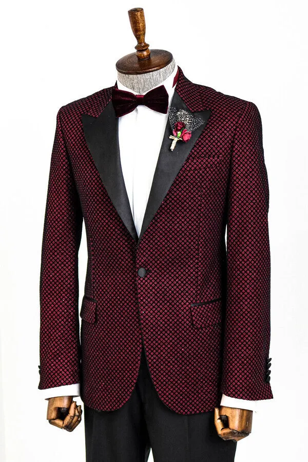 Black Patterned Over Burgundy Men Singer Tuxedo Blazer - Wessi sold by Wessi product image thumbnail 5