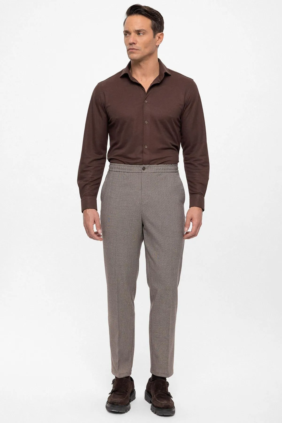 Men's Beige Regular Fit Trousers with Elastic Waist - Wessi sold by Wessi product image thumbnail 2