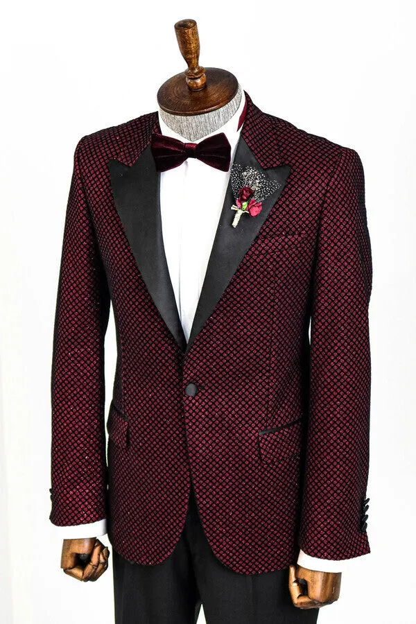 Black Patterned Over Burgundy Men Singer Tuxedo Blazer - Wessi sold by Wessi product image thumbnail 4