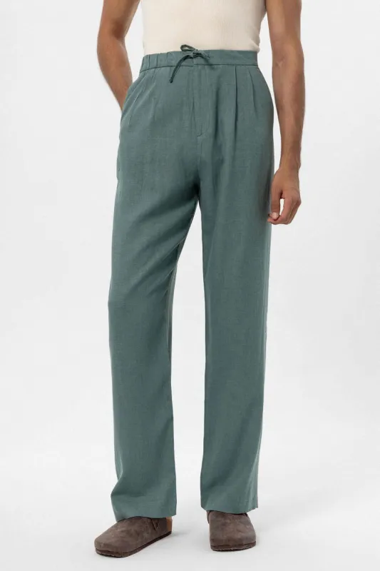 Men's Green Belted Linen Blend Pants - Wessi sold by Wessi