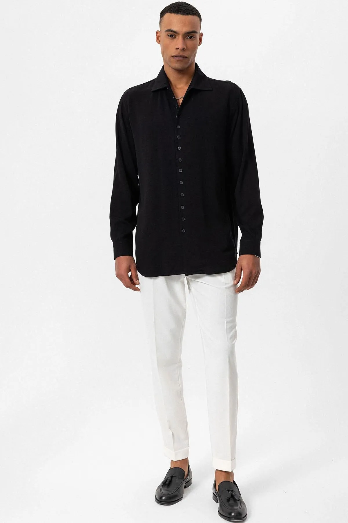 Men's Black Regular Fit Camp Collar Shirt - Wessi sold by Wessi product image thumbnail 3