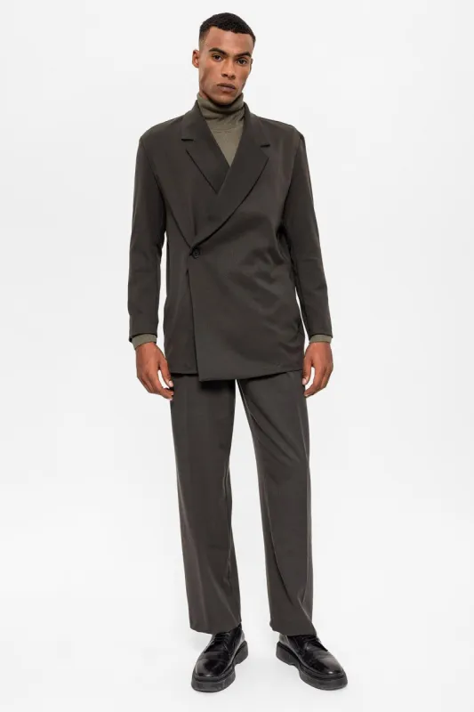 Khaki Double Breasted Closure Hidden Pocket Men's Blazer Jacket - Wessi sold by Wessi