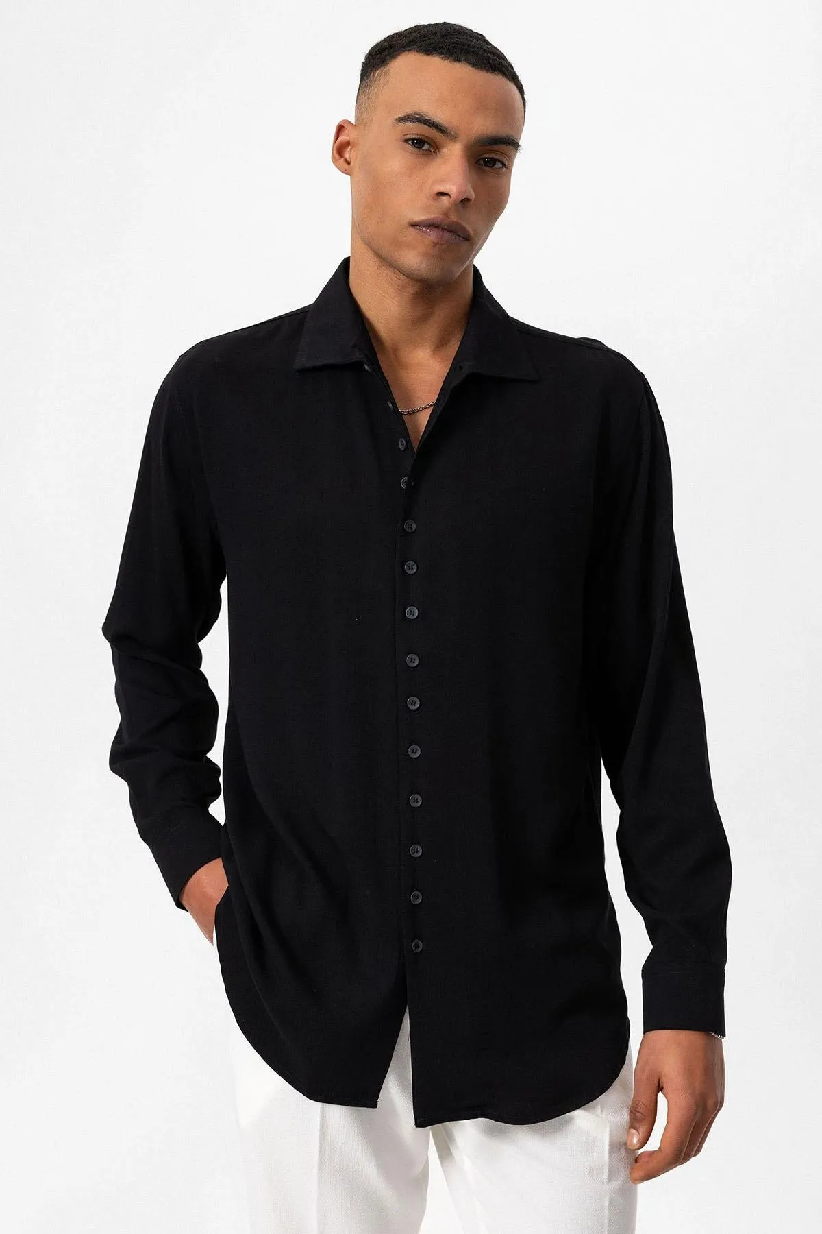 Men's Black Regular Fit Camp Collar Shirt - Wessi sold by Wessi product image thumbnail 4
