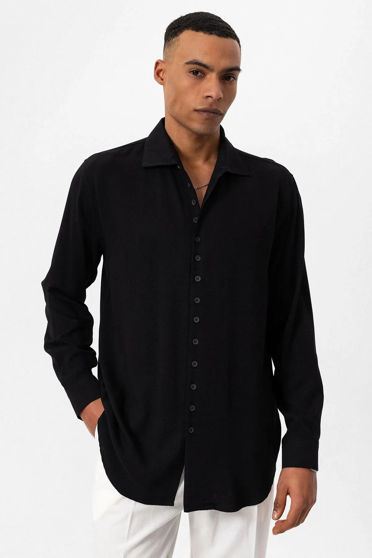 Men's Black Regular Fit Camp Collar Shirt - Wessi sold by Wessi
