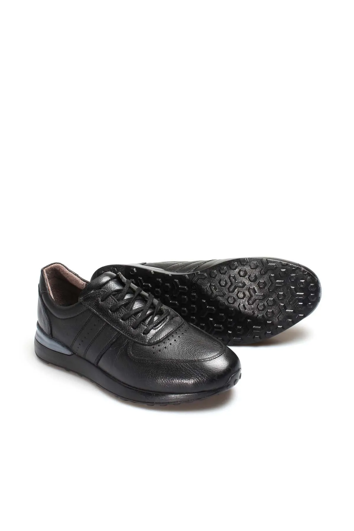 Men's Black Leather Lace-Up Sneakers with Perforated Design and Cushioned Sole - Wessi sold by Wessi product image thumbnail 5